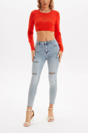 Tinsley Knit Long Sleeve Crew Neck Crop Top