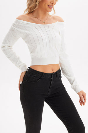 Hattie Off Shoulder Pointelle Knit Crop Sweater