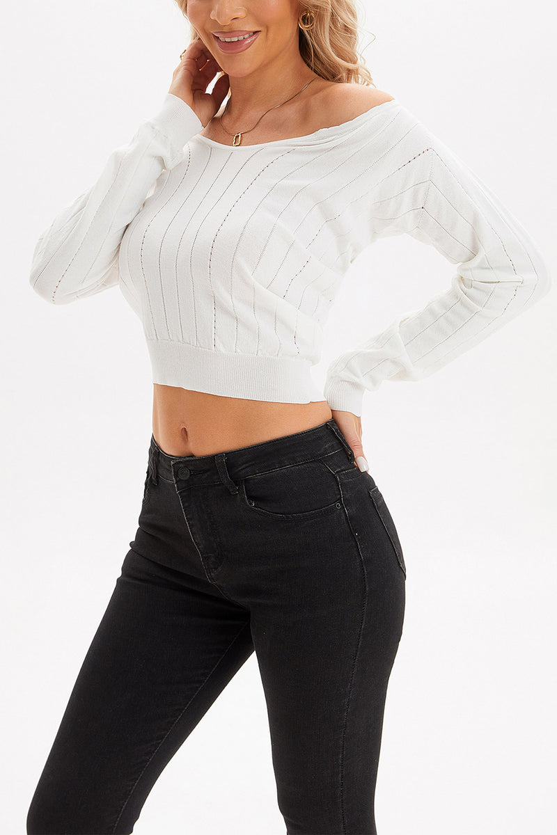 Hattie Off Shoulder Pointelle Knit Crop Sweater