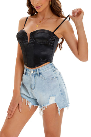 Faye Satin Crop Top V Wire Bra Corset